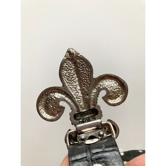 LEATHEROCK USA Black Croc Studded Rhinestone Fleur De Lis Hip Belt, Size L36 - Picture 9 of 13